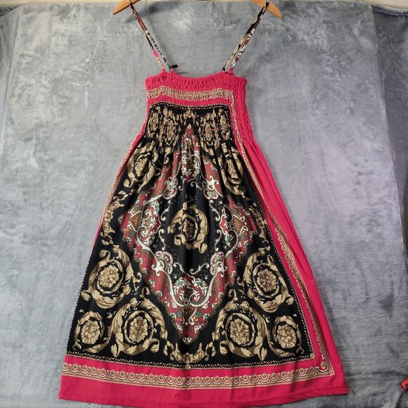 India Boutique Dresses & Skirts - India Boutique Women’s Boho Midi Dress Black Pink Gold Paisley Smocked Strapless